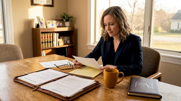 Woman preparing documents for injury consultation