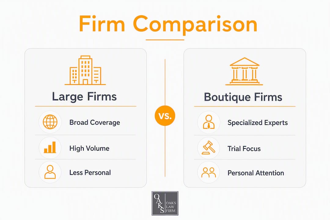 Infographic comparing large and boutique law firms