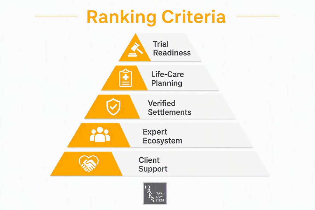 Infographic showing ranking criteria pyramid for law firms