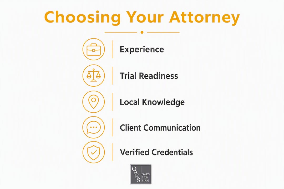 Infographic listing key criteria to choose pedestrian accident attorney