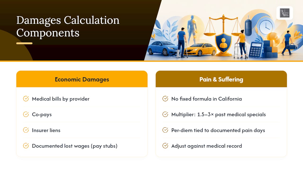 Diagram comparing economic damages and pain and suffering calculations