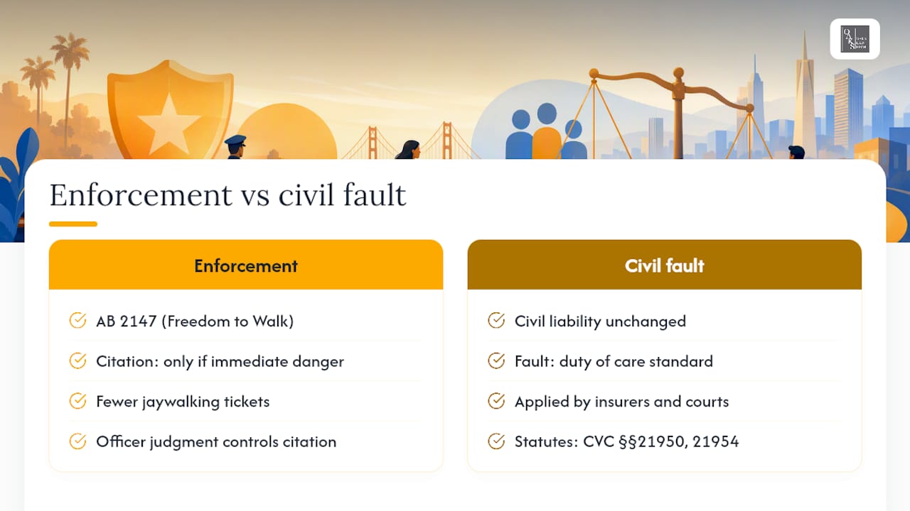 Jaywalking Law in California After the Freedom to Walk Act — overview diagram