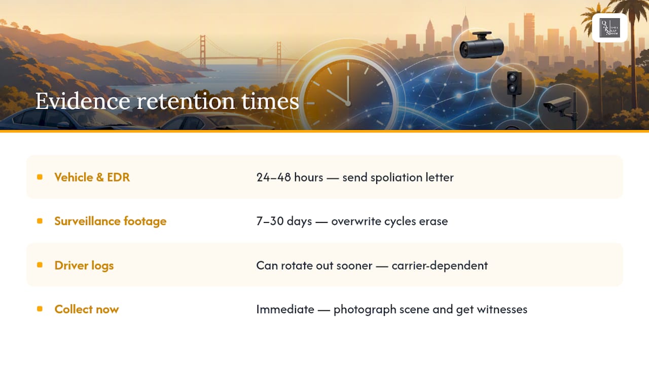 Timeline of crash evidence preservation deadlines