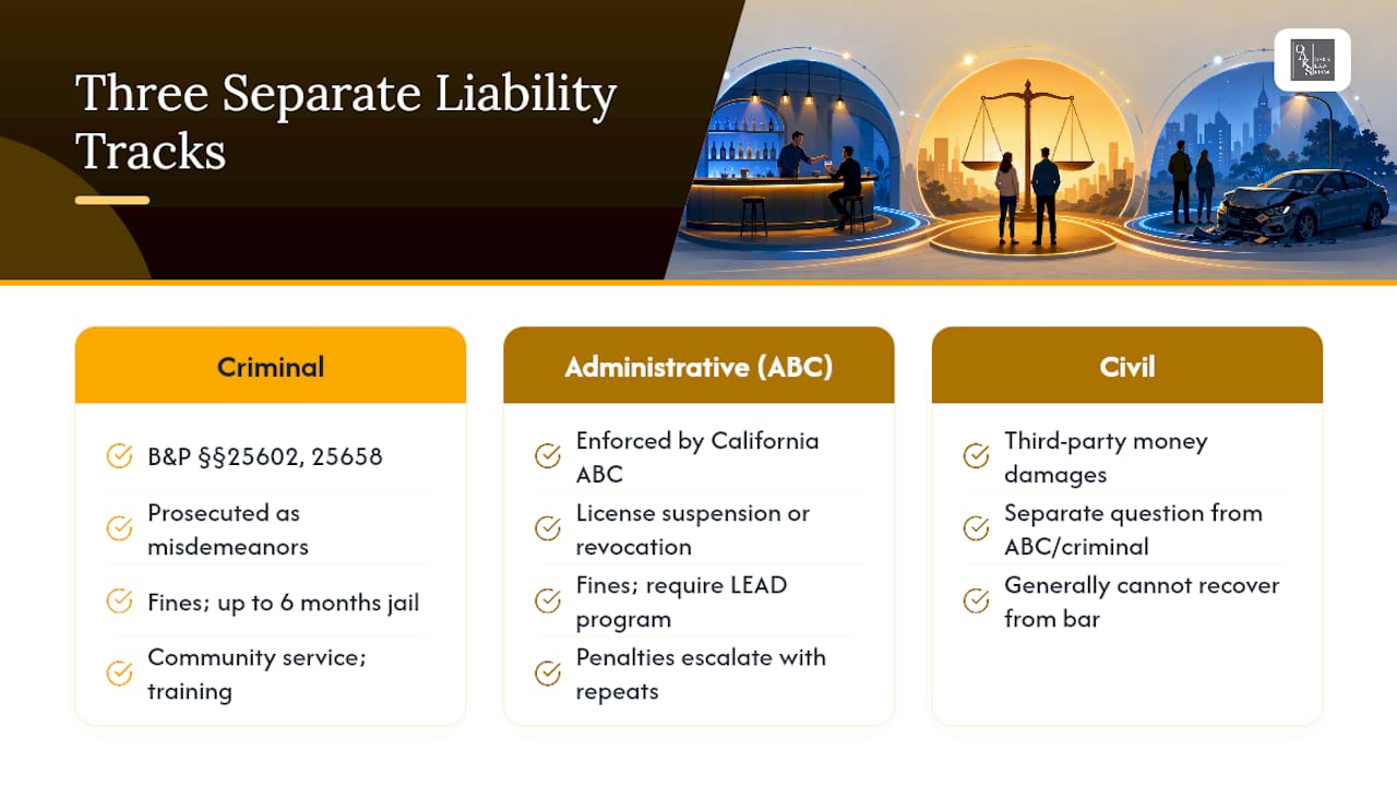 Criminal Charges, ABC Discipline, and Civil Lawsuits Are Three Different Things — overview diagram