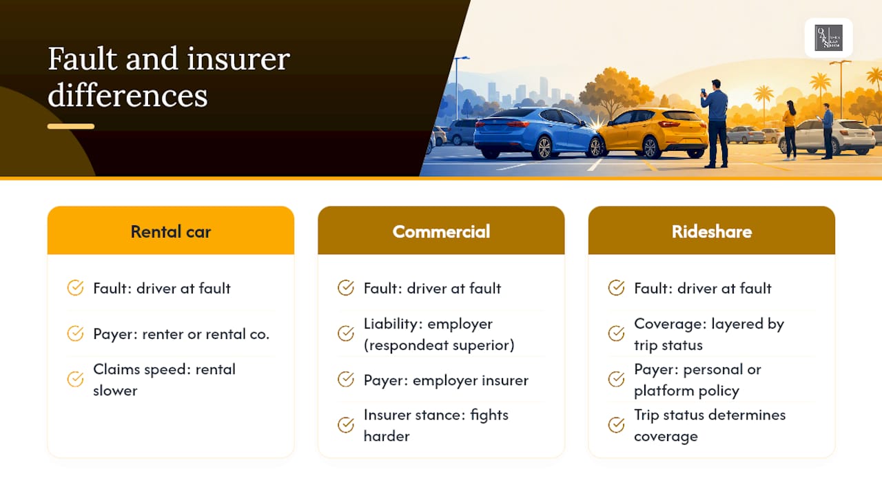 How Does Fault Work in Rental Car or Commercial Vehicle Parking Lot Accidents? — overview diagram